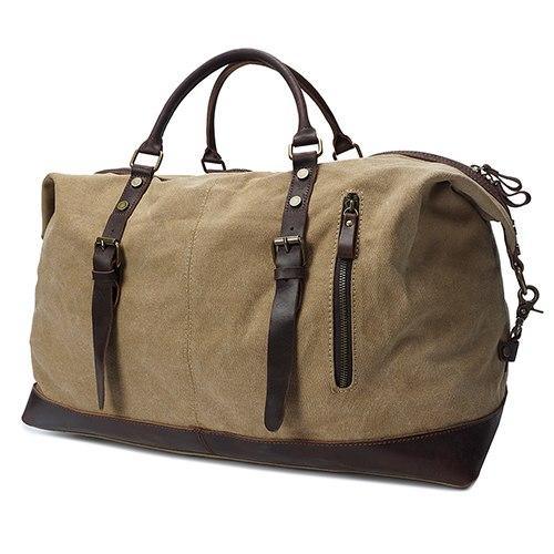 22" Large Leather Canvas Overnight Duffle Tote