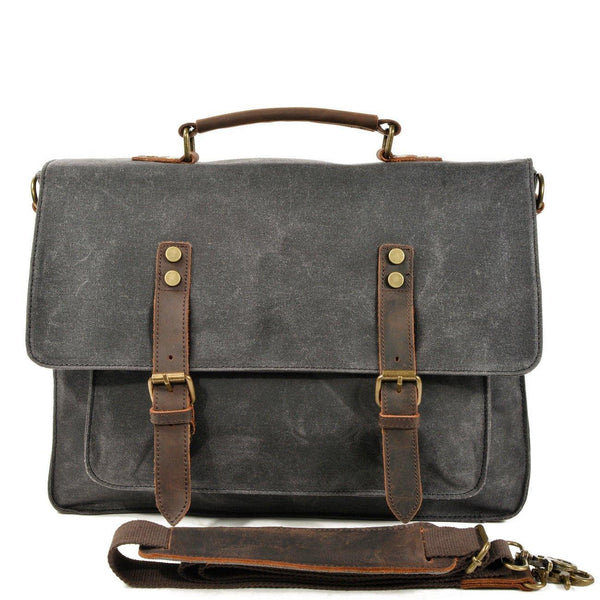 Waxed Canvas Briefcase With Laptop Compartment