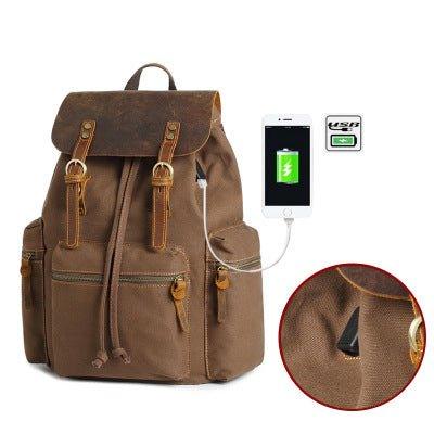 Canvas Rucksack Backpack with USB Port
