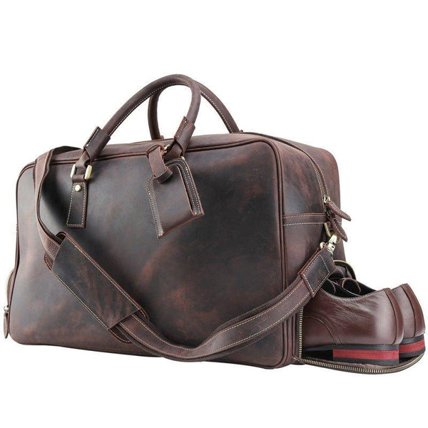 Woosir Crazy Horse Leather Weekend Bag Shoe Compartment
