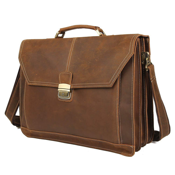 Woosir Leather Laptop Briefcase Mens for Work 15.6 Inch