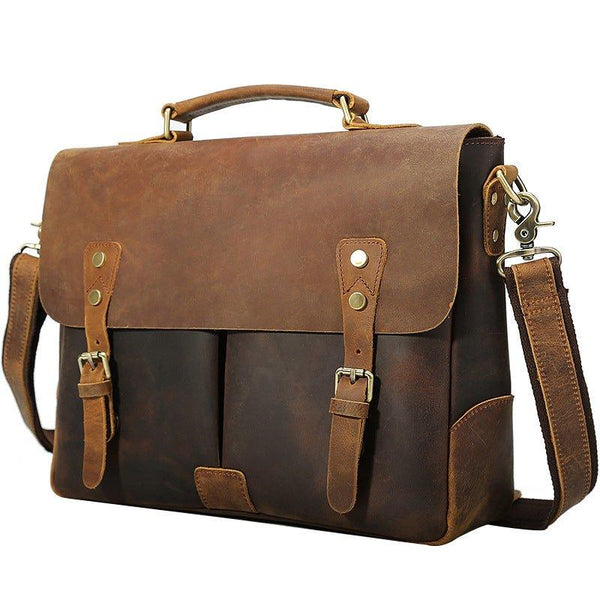 Woosir Leather Satchel for Men Laptop 14 Inch Brown