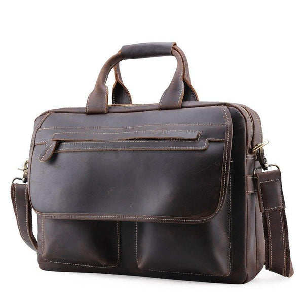 Mens Leather Briefcase Messenger Bag 14 Inches