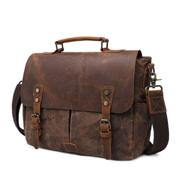 Mens Waxed Canvas Messenger Bag for Laptop