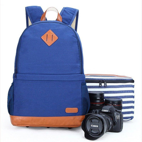 Stylish Canvas Camera Backpack for Women Blue