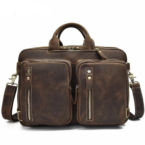 Woosir Vintage Genuine Leather Briefcase Backpack 14"