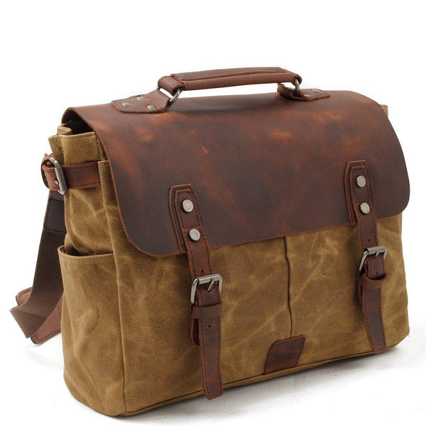 Waxed Canvas Laptop Briefcase Bag Motorcycle Saddlebags