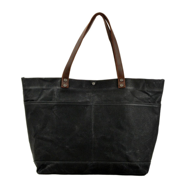 Woosir Waxed Canvas Shoulder Tote Bag with Front Pockets