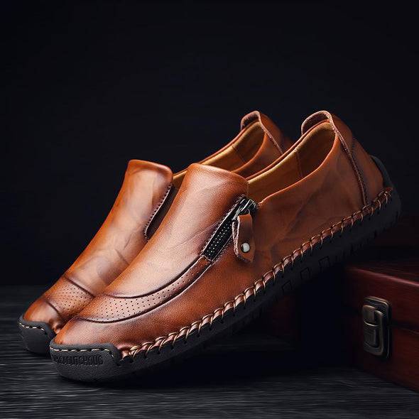 Libiyi Men Hand Stitching Zipper Slip-ons Leather Shoes - Libiyi