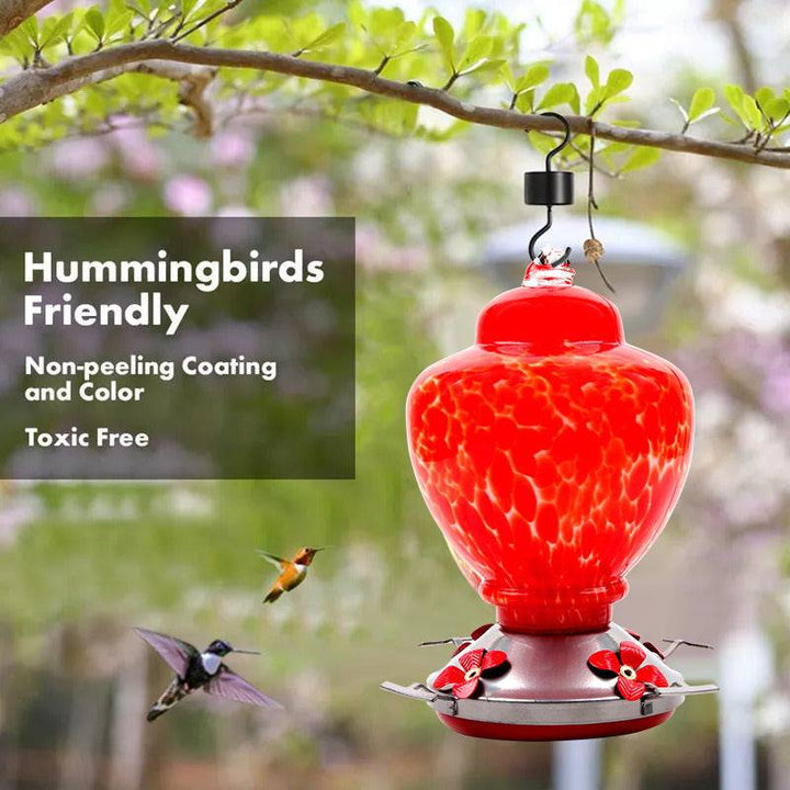 Hand Blown Glass Hummingbird Feeder  - 38 Ounces - JustCuban