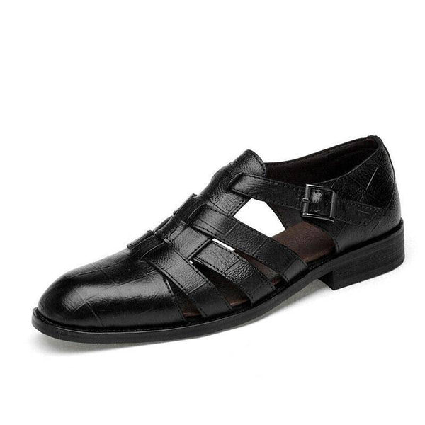 SURSELL Men's Business Casual Sandals Ankle Strap Flats Soft Leather Shoes - JustCuban